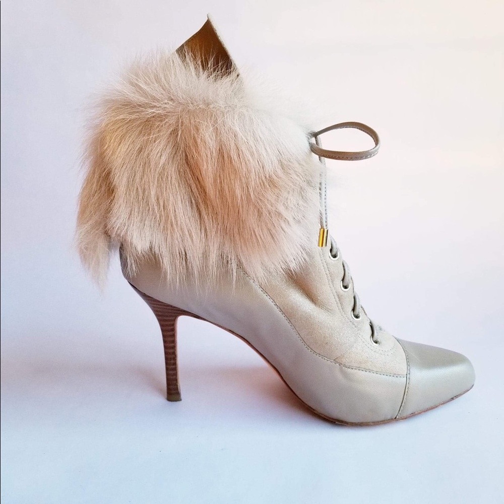 Ann Taylor Lamb Shearling Fur Lace Up Pointed Toe - Picture 1 of 7